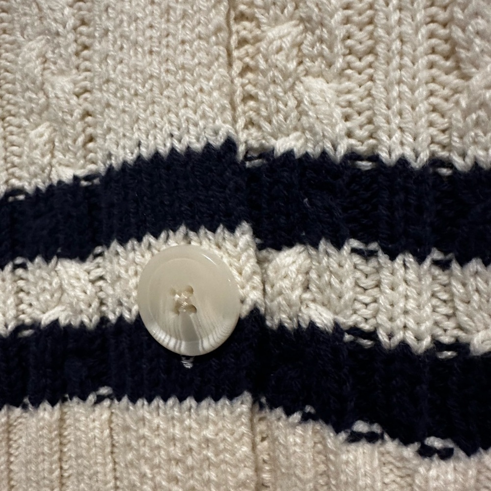 NWT Pink Rose Preppy Cream & Navy  Cable Knit Collared Cardigan. Ribbed Hem. S - Picture 10 of 16